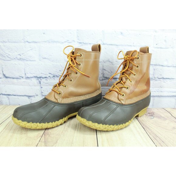 LL Bean 8" Lace Up Unlined Ankle Duck Boots Brown Leather Size 10 M - Picture 2 of 12